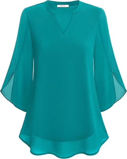 Tüllbluse mit Spitzenvolant