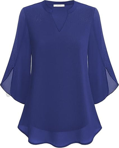 Tüllbluse mit Spitzenvolant